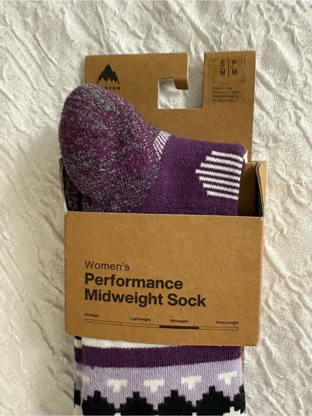 NWT Womens Burton Performance Midweight Socks Purple Snowy Pines S/M US Sz 4-6.5